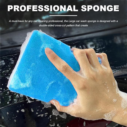 Car Wash Sponge, Large Scratch-Free Cross Cut Sponge for Soap and Rinseless Washing, Durable Ultra Soft Foam Grid Extra Absorbent Car Cleaning Sponge Pad, Car Accessories (Sky Blue)