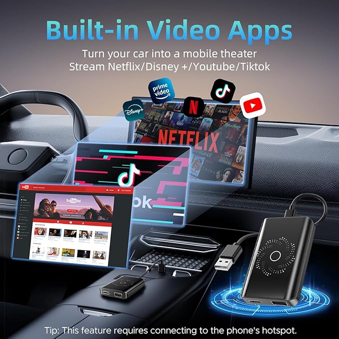 AI Box Wireless CarPlay & Auto Adapter - Plug & Play, Dual-Band WiFi, Bluetooth 5.4, 4K Video Support, Android 13.0 System, Compatible with Factory CarPlay & Android Auto （4GB RAM+32GB ROM）