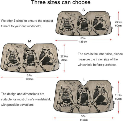 Windshield Sun Shade Shabby Skull Skeletons Front Window Block UV Shades Visor Reflective Retractable for Car SUV Trucks