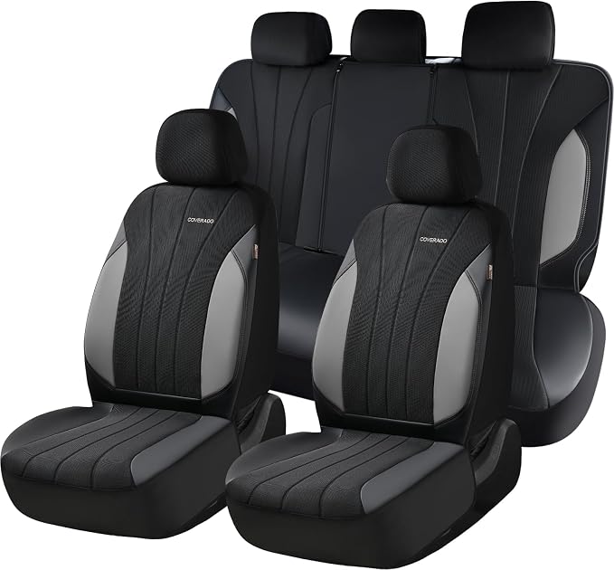 Coverado Automotive Seat Cover Full Set, Front and Rear Seat Covers, Waterproof Leather Seat Covers 5 Seats, Luxury Car Seat Protectors Universal Fit for Most Vehicles, SUV, Truck, Sedan