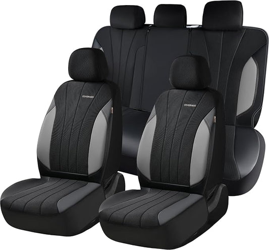 Coverado Automotive Seat Cover Full Set, Front and Rear Seat Covers, Waterproof Leather Seat Covers 5 Seats, Luxury Car Seat Protectors Universal Fit for Most Vehicles, SUV, Truck, Sedan