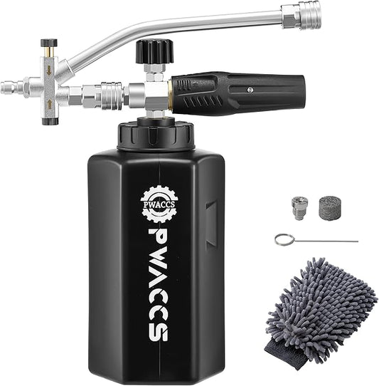 PWACCS Pressure Washer Foam Cannon Dual Connector Accessory, Power Washer Double Tip Attachment for Adjustable Foam Blaster, 1/4" Quick Connect Big Mouth Snow Foam Lance 1.5 L, 3600 PSI