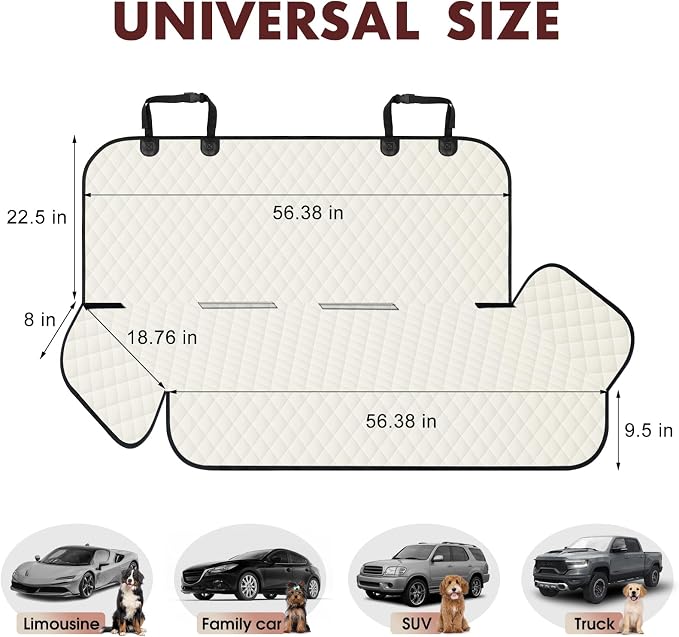 NECKORY Backseat Cover for Dogs, Waterproof and Non-Slip Pet Bench Seat Covers, Car Seat Protector for Back Seat, Universal Size Rear Car Seat Cover Fits Cars, Trucks and SUVs, L-Beige&Black