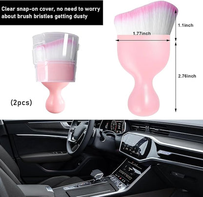 Ziciner 2 PCS Car Detailing Brush, Curved Soft Bristles Auto Removal Dust Collectors, Universal Vehicle Dashboard, Air Conditioner Vents etc Interior Cleaning Tool Accessory (Pink/Pink)