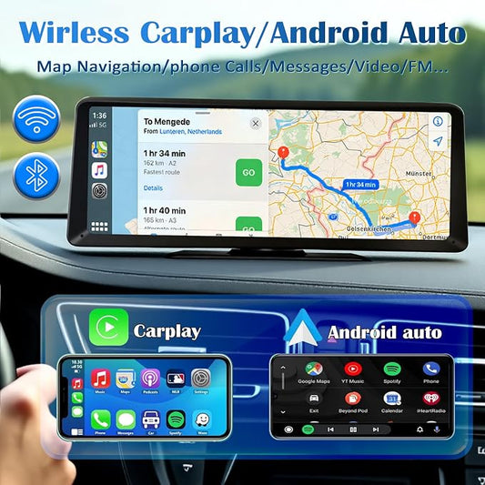 8.1" HD Carplay Screen for Car Stereo, 2K Dash Cam Wireless Portable Touch Screen Car Play with Apple Carplay & Android Auto with 1080P Back Up Camera, Bluetooth, Mirror Link, GPS , AUX, Voice Control
