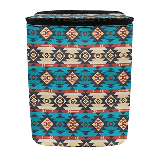 Aztec Tribal Geometric Pattern Car Trash Can with Lid and Zipper Portable Foldable Ethnic Style Trash Bin for Car Interior Accessories Multipurpose Garbage Can Bags Storage Organizer