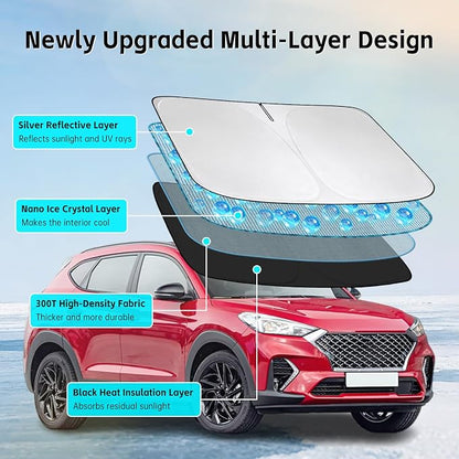 Windshield Sun Shade for Hyundai Tucson 2016-2026 Sunshade 300T Windshield Cover Protector Blocks UV Rays Custom Fit Tucson Front Window Shades Windshield Accessories Keep Cool Foldable
