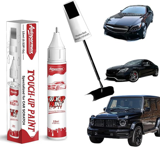 197/9197 Obsidian Black Metallic Car Touch Up Paint for Mercedes-Benz, Color Accurate Two-In-One Car Paint Scratch Repair Pen for Vehicles Chips and Nicks Scuff