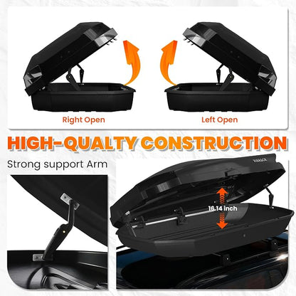 21 Cu Ft Cargo Box, Hard Shell Roof Cargo Carrier with Security Keys, 70.08" x 34.57" x 14.53" Roof Box, Dual-Sided Opening, Tool-Free Install, Black