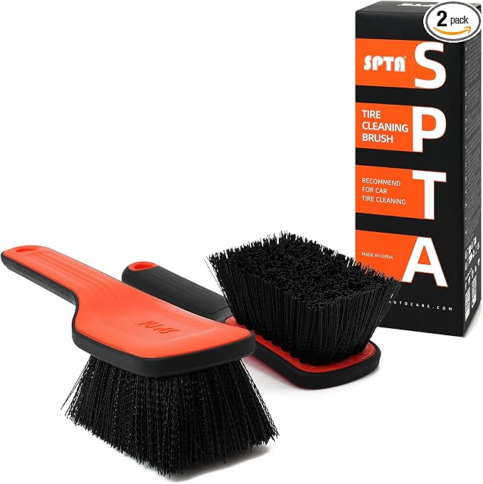 SPTA Tire Brush, Carpet Cleaning Brush, 2Pcs Wheel Brush, Carpet Cleaning Brush,Stiff Synthetic Bristles, Ergonomic Design Handle, Scrub Brush for Floor Mats,Car Wheel Hub Cleaning,Car Interior, Home