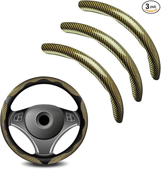 3pcs Universal Carbon Fiber Steering Wheel Cover - Anti-Slip & Segmented Design, Universal 99% Durable Steering Wheel Protector for Men and Women, Car Interior Accessory (Yellow)