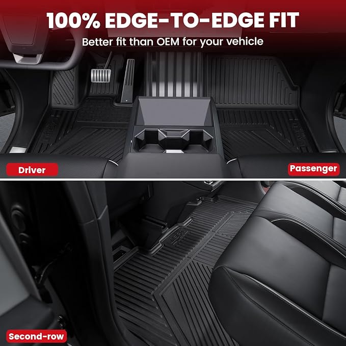 LASFIT Premium Extra Thick Floor Mats & Bed Mat for Tesla Cybertruck 2023-2026 Custom Fit TPE All Weather 1st & 2nd Row Car Accessories Full Set Front Rear Cargo Trunk Liners, 6PCS Black