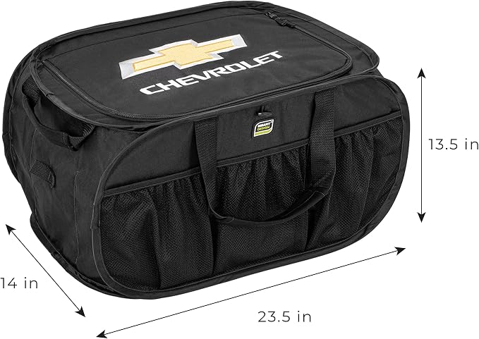 Smart Design Pop Up Chevy Trunk Organizer with Easy Carry Handles, Side Pockets, and Zipper Top - Collapsible Design - Holds 50 lbs. - Durable Fabric - 23 Inch - Home Organization - Chevrolet