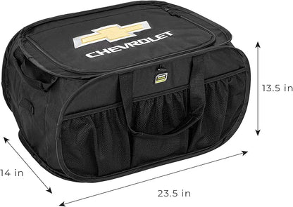 Smart Design Pop Up Chevy Trunk Organizer with Easy Carry Handles, Side Pockets, and Zipper Top - Collapsible Design - Holds 50 lbs. - Durable Fabric - 23 Inch - Home Organization - Chevrolet