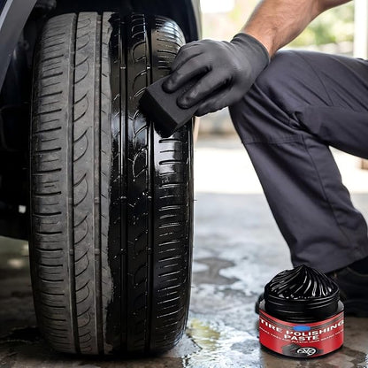 TREBIN Car Tire Shine with Sponge, Tire Coating Paste and Wheel Shine Tire Polishing Paste, Car Polish Tire Wax for Trucks Motorcycles RVs SUV - Long-Lasting Wet Look Finish with UV Protection (50g)