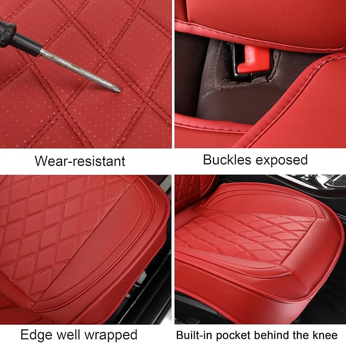 MIROZO Seat Covers Full Set,Leather Car Seat Covers Breathable Car Seat Protector Waterproof Automotive Vehicle Cushion Cover Universal for Most Sedan, Truck and SUV (Full Set, Wine Red)