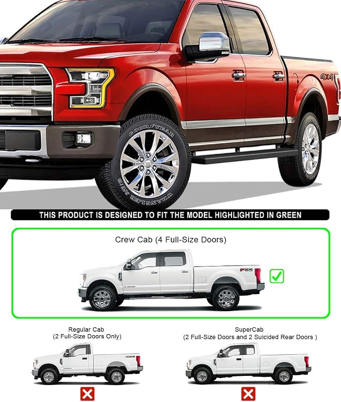 APS 5in Stainless Steel Black Running Boards Compatible with Ford F150 2015-2026 SuperCrew Cab & F150 Lightning 2022-2026 & F-250 F-350 Super Duty 2017-2026 Crew Cab (Nerf Bars Side Steps)