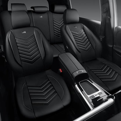CAR PASS 3D Foam Faux Leather Seat Covers Full Set,Waterproof Leather Seat Cover for Cars,Luxury Universal Fit for SUV Truck Sedan Automotive, Armrest Airbag Compatible Anti-Slip, All Black