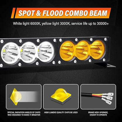 AUXTINGS 28 inch Single Row Dual Color LED Light Bar 150W Off Road Light Bar White Amber Combo LED Work Light Truck UTV 4x4 Cars SUVs ATVs Boats Fog Driving Light with Wiring Harness kit