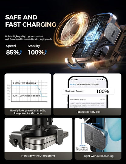Wireless Car Charger with Phone Holder Mount, 15W Fast Charging Auto Clamping Phone Holders for You Car Windshield Dashboard Air Vent Accessories for iPhone, Samsung Galaxy, Google, etc