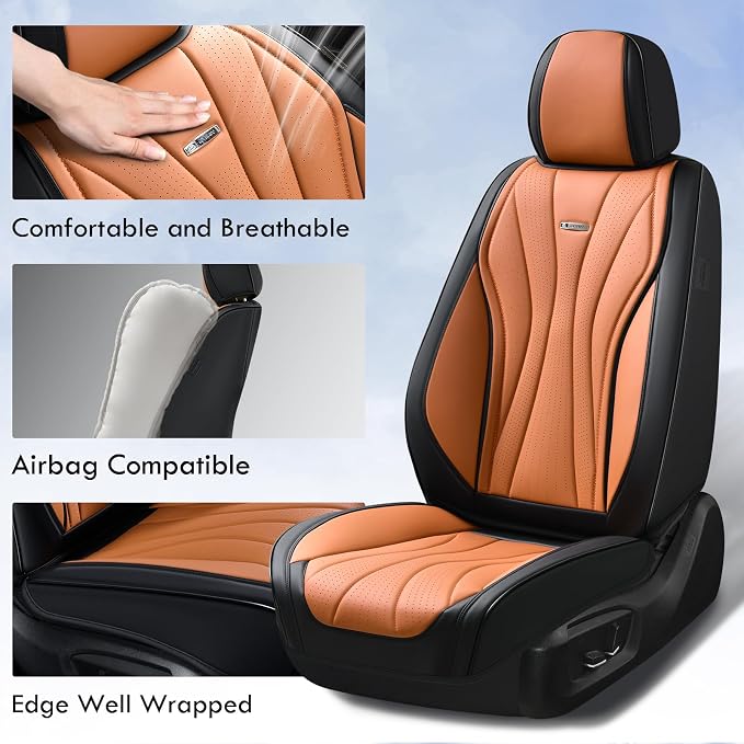 Coverado Front Seat Covers, 2 Pack Leather Seat Cover for Cars, Waterproof Seat Covers, Front Seat Car Seat Protectors, Driver Car Seat Cushions Universal Fit for Most Vehicles, Black&Brown
