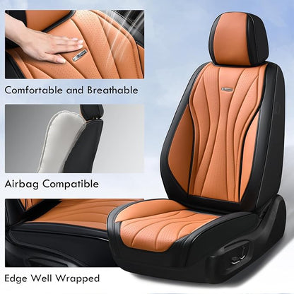 Coverado Front Seat Covers, 2 Pack Leather Seat Cover for Cars, Waterproof Seat Covers, Front Seat Car Seat Protectors, Driver Car Seat Cushions Universal Fit for Most Vehicles, Black&Brown