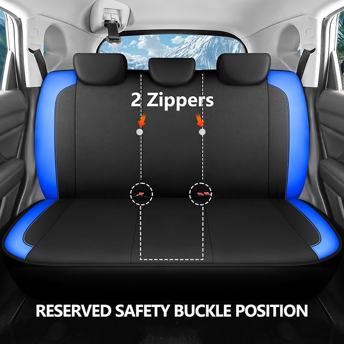 HChengkikz Car Seat Covers Full Set, Waterproof Neoprene Car seat Covers, Airbag Compatible, Universal Fit Automotive Seat Covers for Most Cars, Trucks, SUVs (Black + Blue)