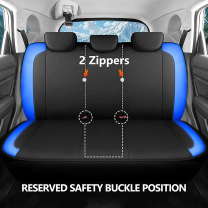 HChengkikz Car Seat Covers Full Set, Waterproof Neoprene Car seat Covers, Airbag Compatible, Universal Fit Automotive Seat Covers for Most Cars, Trucks, SUVs (Black + Blue)