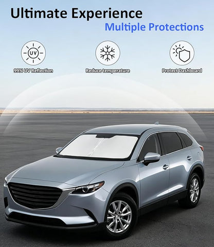 Windshield Sun Shade for Mazda CX-9 2016-2021 CX9 2023-2026 | Front Window Sunshade with 240T Sun Visor Protector Foldable Heat Shield Blocks UV Rays, Car Accessories
