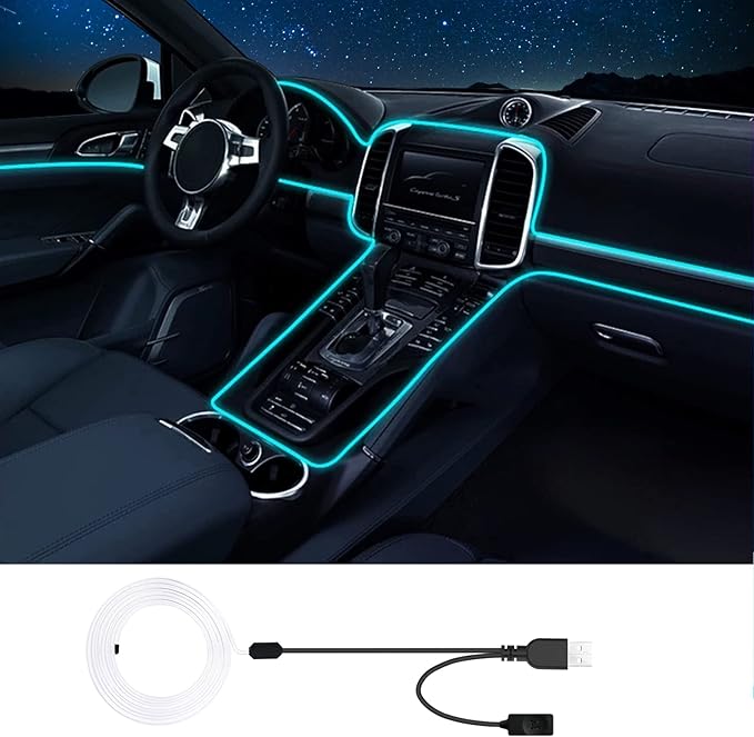 Jushope Interior Car LED Strip Lights, RGB USB Car Ambient Lighting, Car Accessories Fiber Optifc Lights Sync to Music (1 LED/118 inches)