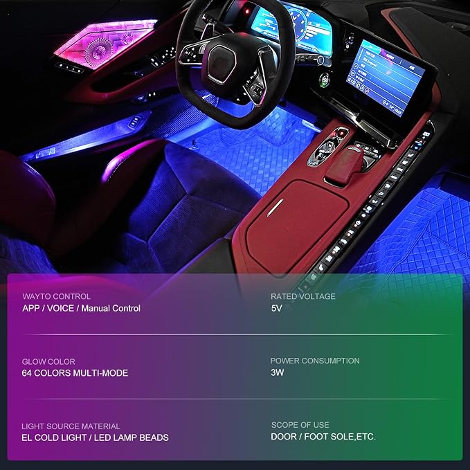 Door Speaker Relays Cover Trim w/Neon Accent Lights fit for C8 Corvette 2019-2024,LED Ambient Foot Lights,Atmosphere Door Storage Box Lamps,Voice APP Button Switching Control,RGB