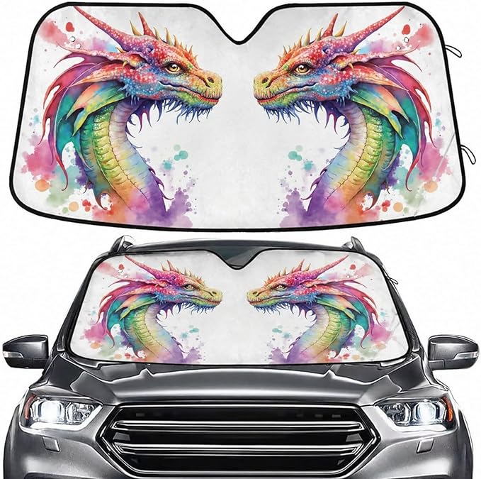 Watercolor Dragon Windshield Sun Shade for Car Auto SUV Truck Foldable Front Window Sunshade Sun Visor Protector Block UV Rays Reflect Heat, 55" x 28"