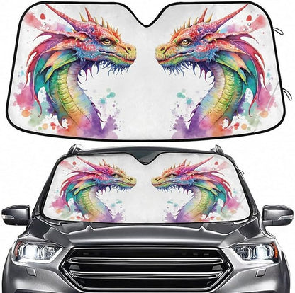 Watercolor Dragon Windshield Sun Shade for Car Auto SUV Truck Foldable Front Window Sunshade Sun Visor Protector Block UV Rays Reflect Heat, 55" x 28"