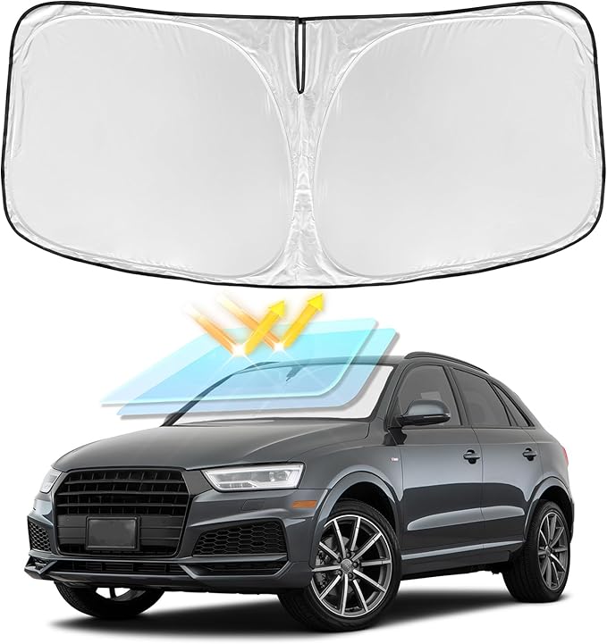 for Audi Q3 2019-2025 2026 Windshield Sun Shade - 4 Layers Car Sunshades for Front Windows Shade Cover Custom Fit Q3 Sun Visor 250T Retractable Shade Blocks UV Rays Car Accessories