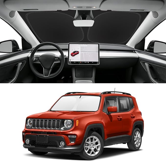 Custom Fit Windshield Sun Shade for Jeep Renegade 2015-2023, Blocks UV & Heat, Front Window Sunshade Accessories, Easy Fold & Store Keep Your Car Cooler