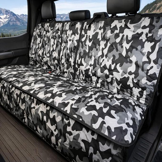 4Knines Dog Seat Cover for Back Seat, Heavy Duty Waterproof Rear Seat Protector for Small Trucks, SUVs, Cars - Fits 60/40 Split Bench with Middle Seat Belt, Non-Slip Dog Backseat Cover (Regular, Camo)