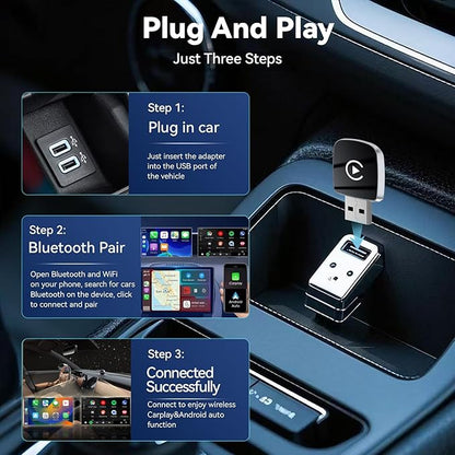 2026 Upgrade Wireless CarPlay Adapter for iPhone,2 in 1 for Apple Carplay and Android Auto Adapter,Convert Wired to Wireless, Plug & Play Mini CarPlay USB to USB-C/Type-C, Stable Control & No Delay
