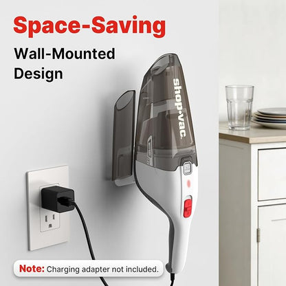 Shop-Vac Wet/Dry Handheld Vacuum Cordless, Powerful Portable Car Vacuum Rechargeable, Wall-Mounted Hand Vac with Crevice Tool, Lightweight Hand Vacuum for Home & Car, Washable Filter, White