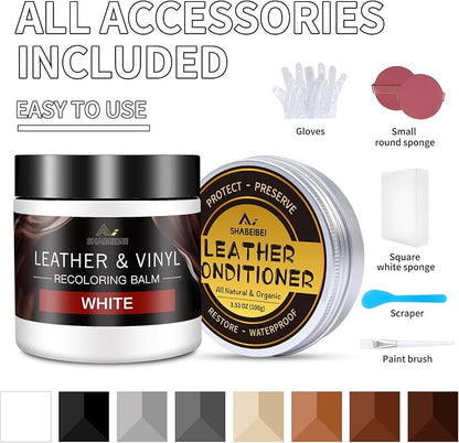 Leather Recoloring Balm with 100ml Mink Oil, White Leather Repair Kit and Scratch Remover for Furniture, Car Seats, Sofas, Dye & Restorer for Couches, Vinyl, PU, Faux