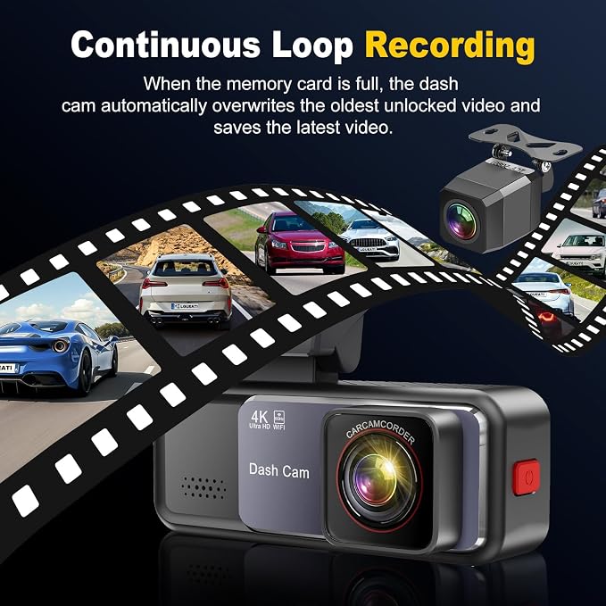 4K+2K Dash Cam Front and Rear, Free 64GB Card Included, 5.8GHz WiFi Dash Camera for Cars, Built-in G-Sensor, 3.2” IPS Screen, 170°Wide Angle, Night Vision, 24 Parking Mode, Black