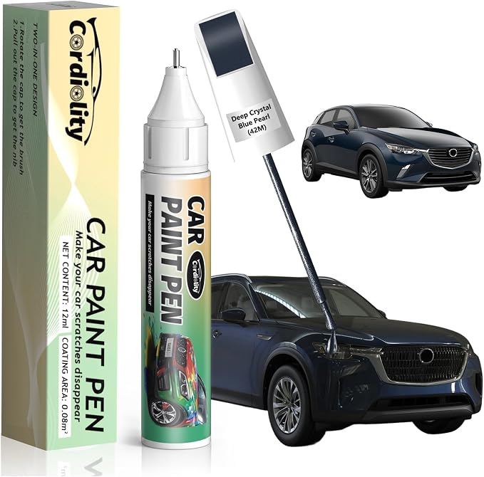 42M Deep Crystal Blue Pearl Touch Up Paint for Mazda, Color Accurate Car Paint Scratch Repair Pen, Quick & Easy Fix Automotive Chips and Nicks
