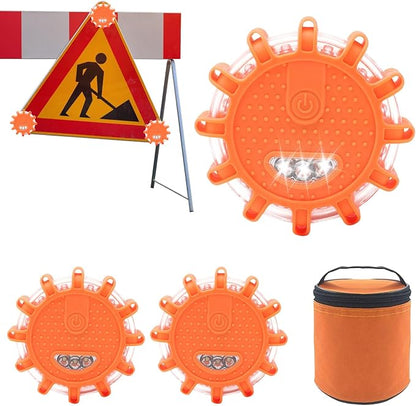 Led Road Flares - Roadside Safety Beacon Disc, Magnetic Road Safety Lights, Flashing Warning Flare Kit with 9 Modes | Waterproof Beacon Disc Pack for Car Vehicles Truck Boats Security