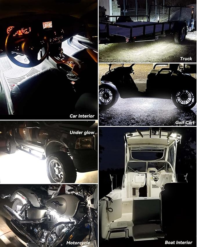 12V Led Light Strip 24" Connectable White Led Strip Lights for Cars Golf Cart Motorcycle Boat Trucks Waterproof Interior& Exterior, 4Pack