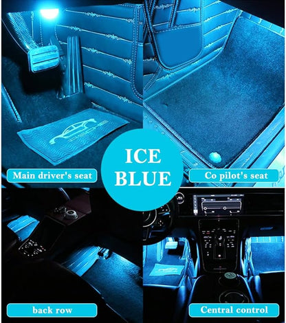 4-in-1 Car LED Lights Interior with USB Port,Ambient Neon Car Door Lights Kit for CCar Decor,Party,Music,Gift,Universal CCar Pedal Light Interior Accessories for Wonmen & Men (Ice Blue)