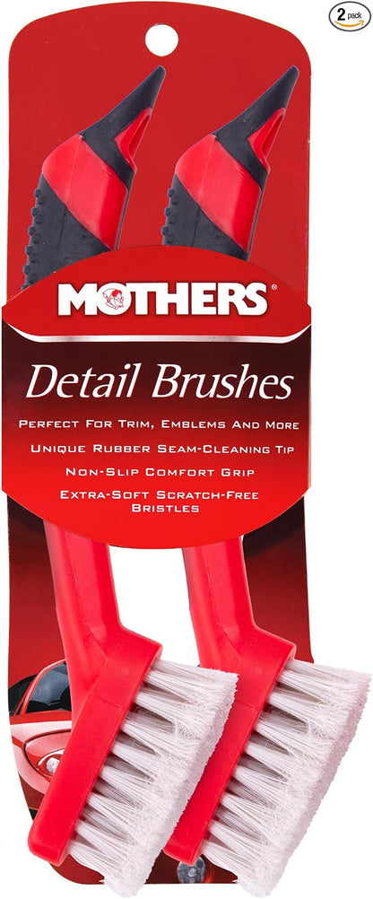 Mothers Car Detailing Brush for Stain and Hair Removal on Vinyl and Leather Seats - 2 Pack