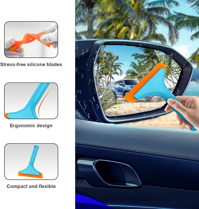 Ohleats Small Silicone Window Squeegee, Auto Windshield Water Blade Scraper, All-Purpose Water Squeegee Wiper for Mirror Home Cleaning, Car Accessories (Sky Blue)