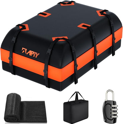 APTY 23 Cubic Feet Car Rooftop Cargo Bag Carrier, Soft Roof Top Luggage Bag for All Vechicles with/Without Racks - with Waterproof Zip, Luggage Lock, Anti-Slip Mat, Storage Bag, Door Hooks