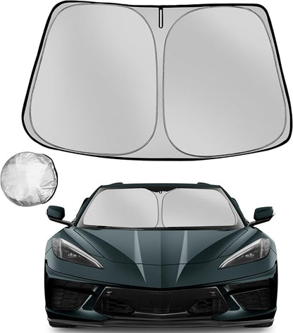 Windshield Sun Shade for 2020-2025 2026 Che-vrolet/Chevy Corvette Foldable Sun Sunshade for Car Front Window Blocks UV Rays and Heat Automotive Interior Protector Custom Fit Accessories