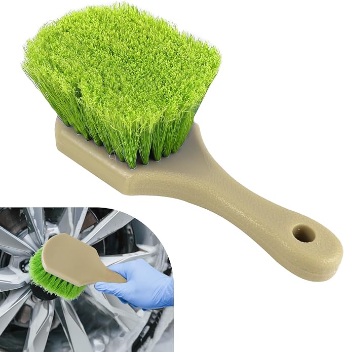Hovom Car Wash Brush for Tire & Wheel Rim, Soft Bristle Wheel Cleaning Brushes, Short Handle Tire Cleaner Brush Releases Dirt and Road Grime, Universal Car Cleaning Supplies (Green)