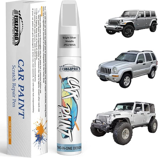 Bright Silver Metallic(PS2/WS2) Touch Up Paint for Jeep, Car Paint Scratch Repair Remover Pen Color Exact Match, Quick and Easy Fix Automotive Chips and Nicks Scuff